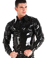 Herrenhemd aus geklebtem schwarzem Latex - zum Schließen ins Bild klicken
