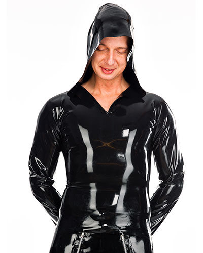 Hooded Latex Shirt with Long Sleeves - Up to Size 3XL